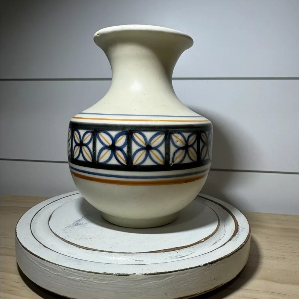 Talavera Pottery Spain Vase Neutral Navy Taupe Orange